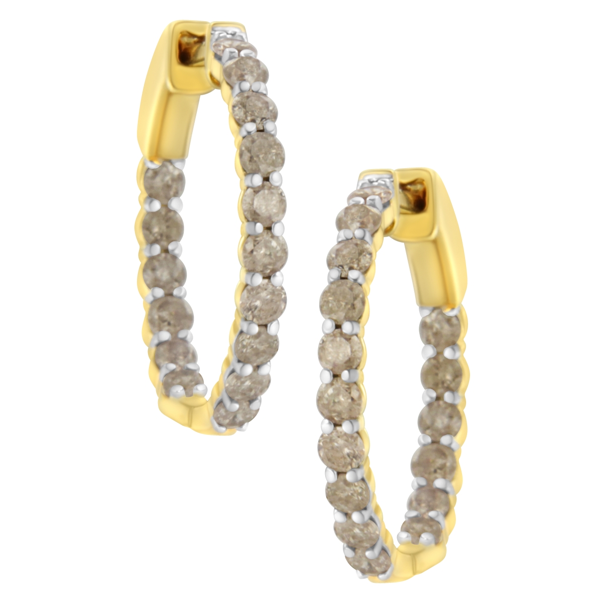 70-5834YDM 10K Yellow Gold Plated Sterling Silver Diamond Hoop Earrings, 2 CTTW - K-L Color - I2-I3 Clarity