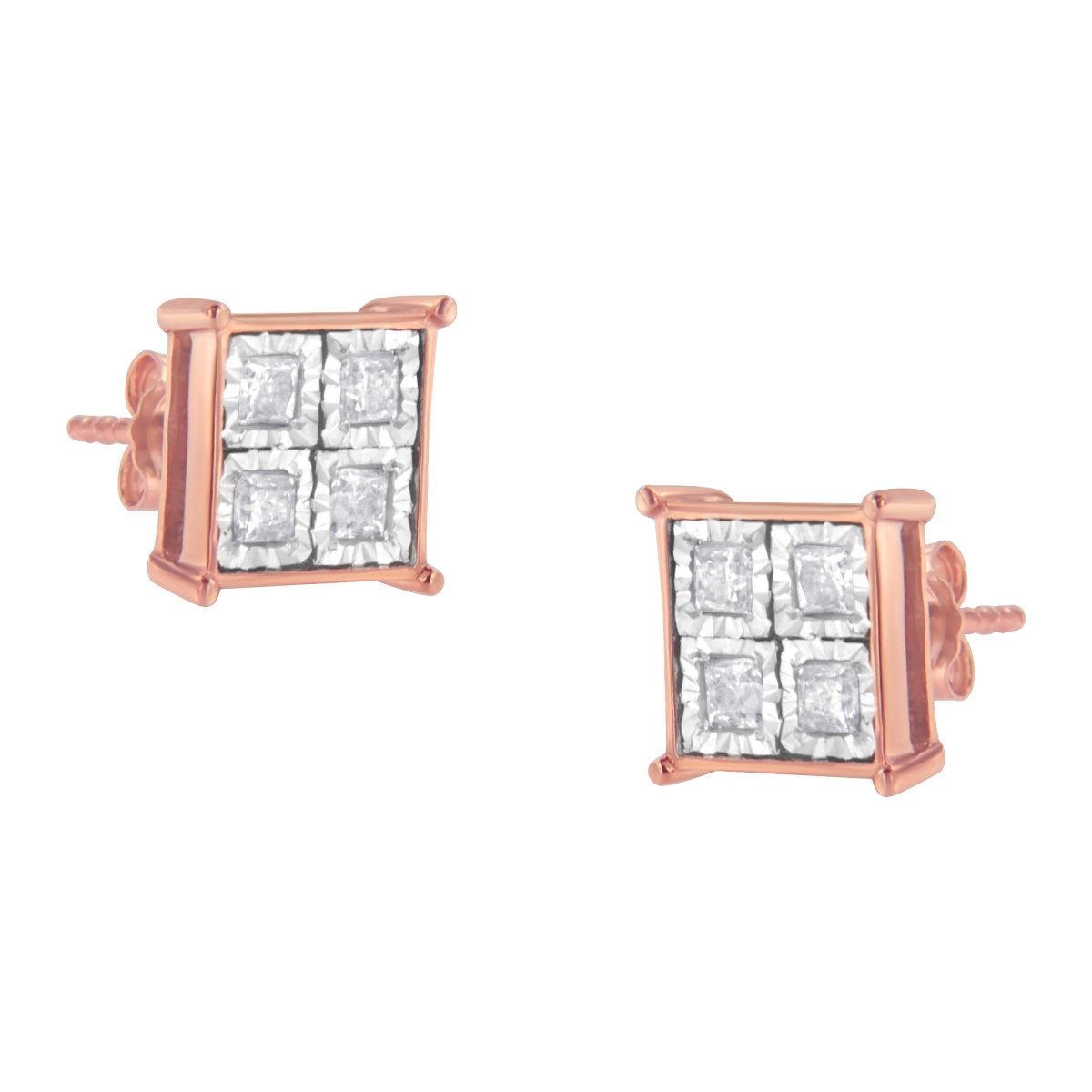 70-5869RDM Rose Gold Plated Sterling Silver Diamond Composite Stud Earrings, 0.75 CTTW - J-K Color - I1-I2 Clarity