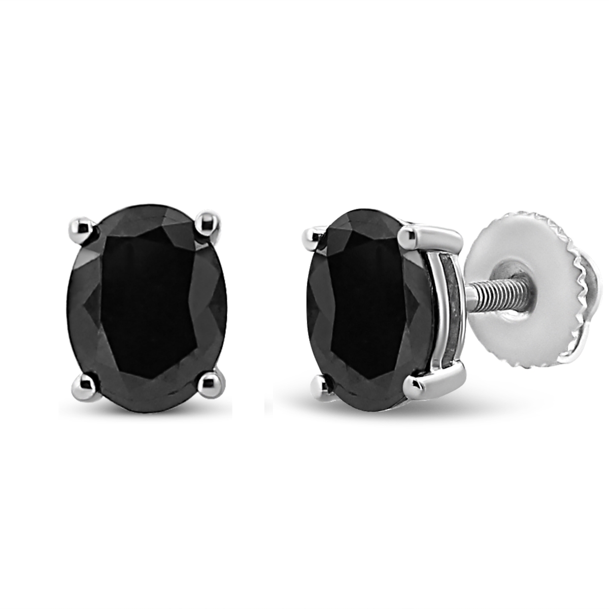 70-6044WBK White .925 Sterling Silver 4.0 CTTW Prong Set Treated Black Oval Diamond Stud Earring, Black - I2-I3 Clarity