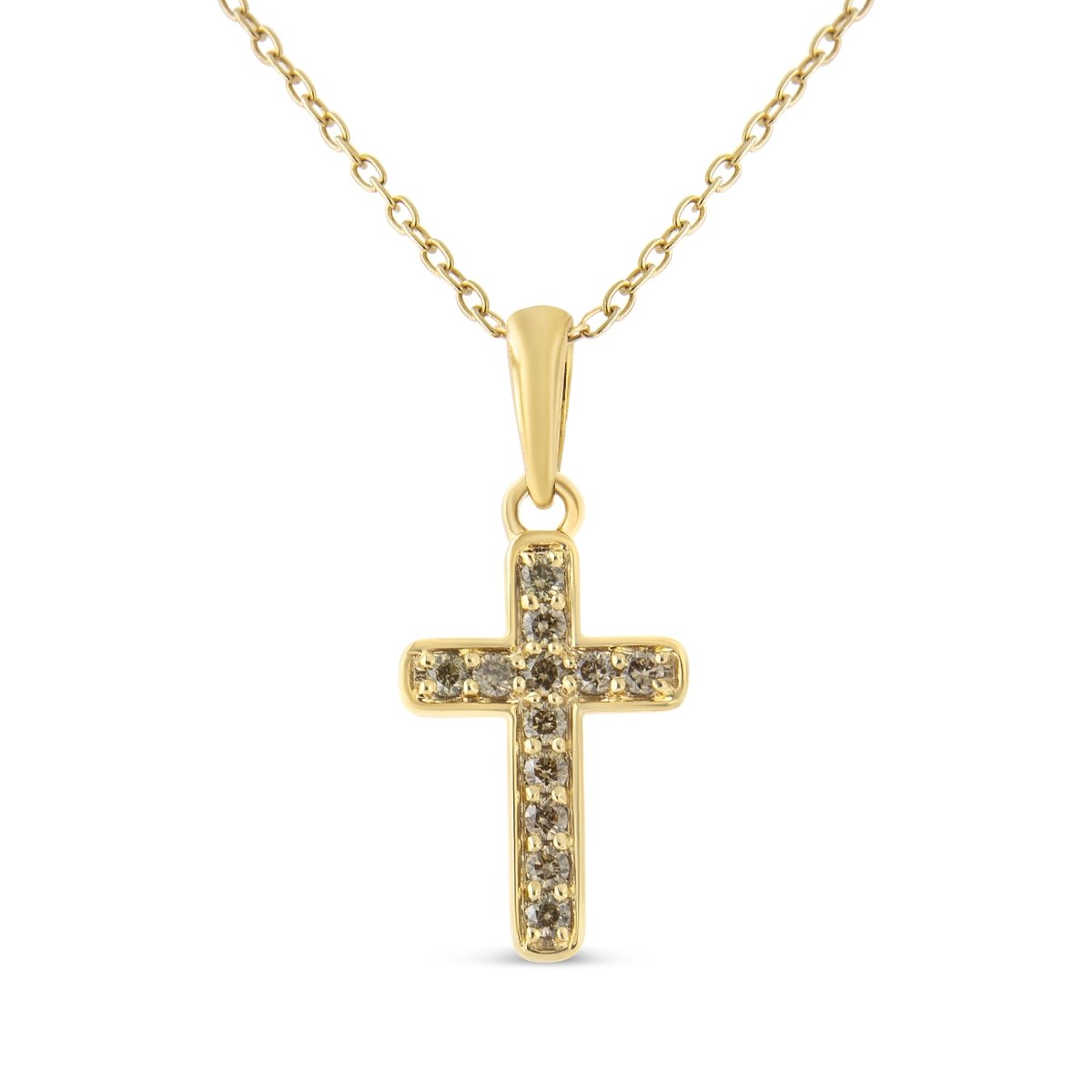 80-8640YCD 10K Yellow Gold Flashed .925 Sterling Silver 0.25 CTTW Champagne Diamond Cross Pendant Necklace, K-L Color - I1-I2 Clarity - 18 in -  Infinite Jewels