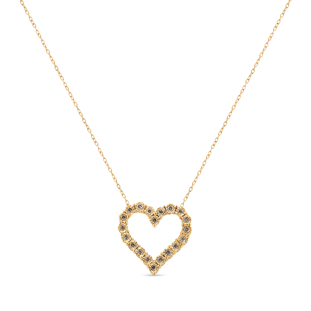 10K Yellow Gold Flashed .925 Sterling Silver 0.50 CTTW Champagne Diamond Miracle Plate Heart Pendant Necklace, K-L Color - I1-I2 Clarity - 18 in -  Precious Stone, PR4423181