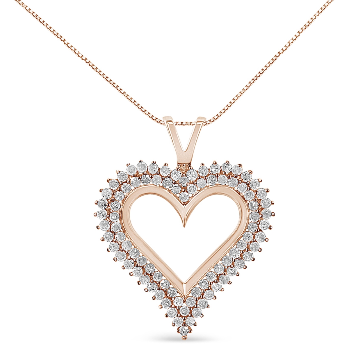 80-8659RDM 10K Rose Gold Plated .925 Sterling Silver 2.00 CTTW Diamond Heart 18 in. Pendant Necklace, I-J Color - I2-I3 Clarity