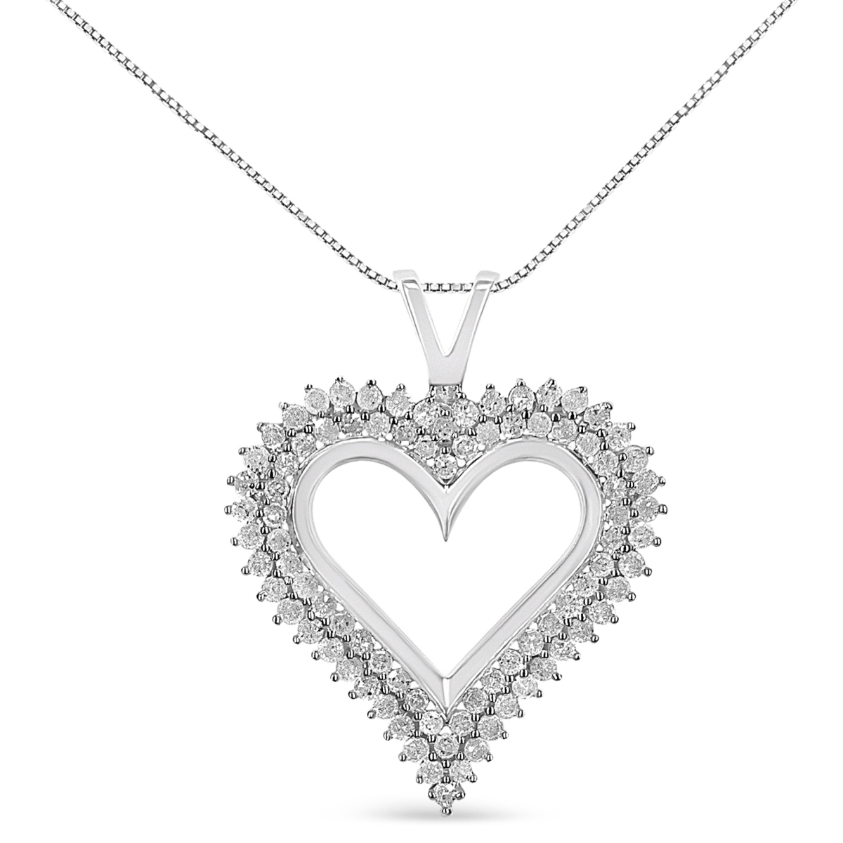 80-8659WDM White .925 Sterling Silver 2.00 CTTW Diamond Heart 18 in. Pendant Necklace, I-J Color - I2-I3 Clarity