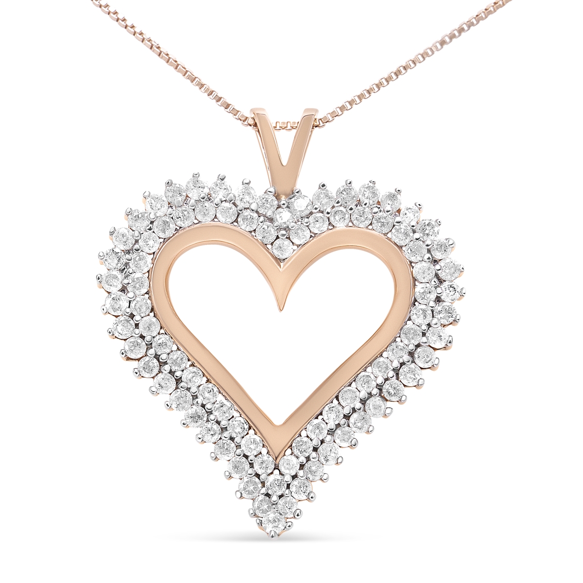 80-8660RDM 10K Rose Gold Plated .925 Sterling Silver 3.00 CTTW Diamond Heart 18 in. Pendant Necklace, I-J Color - I2-I3 Clarity