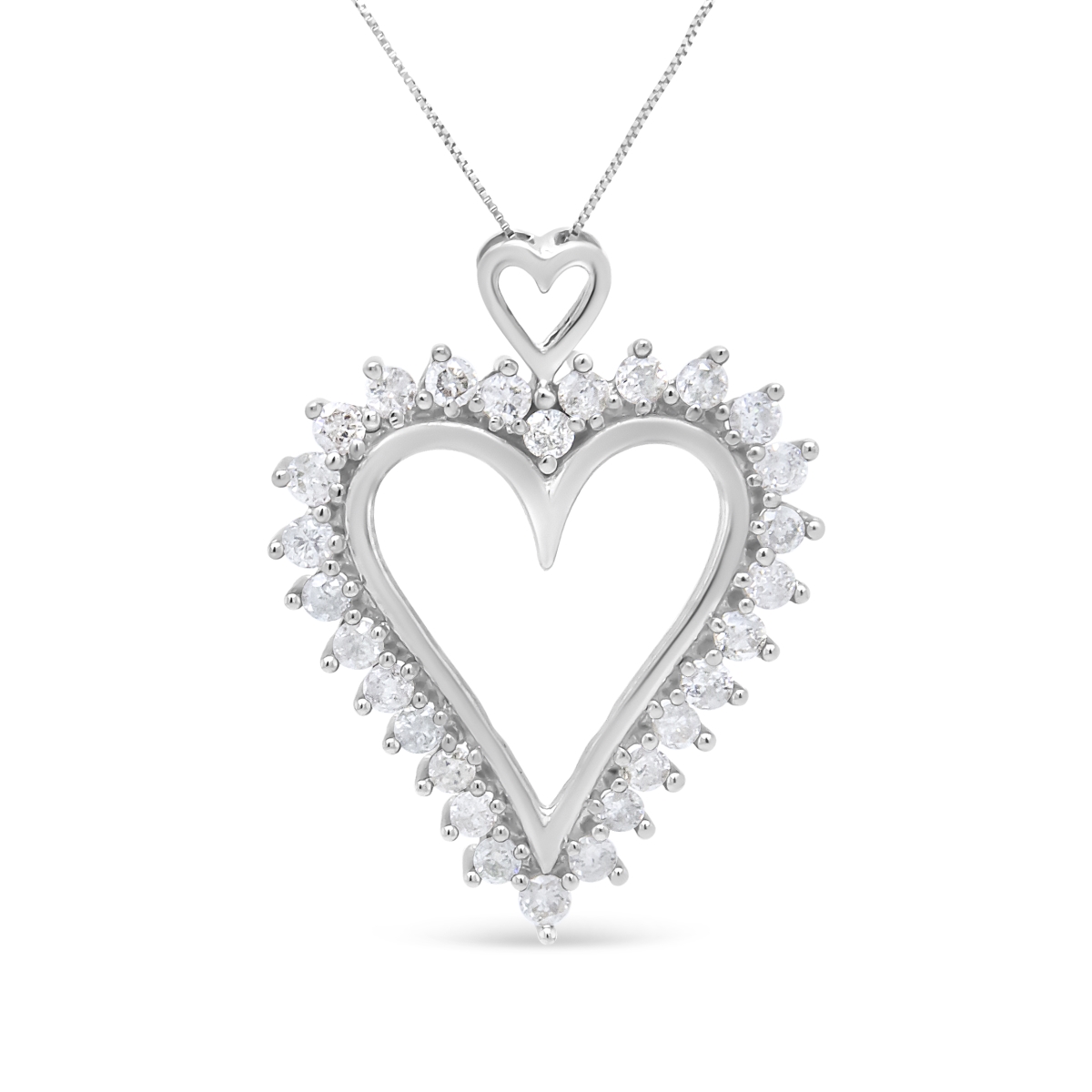 80-8663WDM White .925 Sterling Silver 1.75 CTTW Round Diamond Lined Open Heart Pendant 18 in. Necklace, I-J Color - I2-I3 Clarity