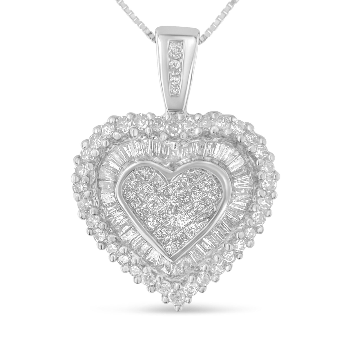 81-3776WDM 10K White Gold 1 CTTW Multi Cut 1 CTTW Diamond Heart Pendant Necklace, H-I - I1-I2