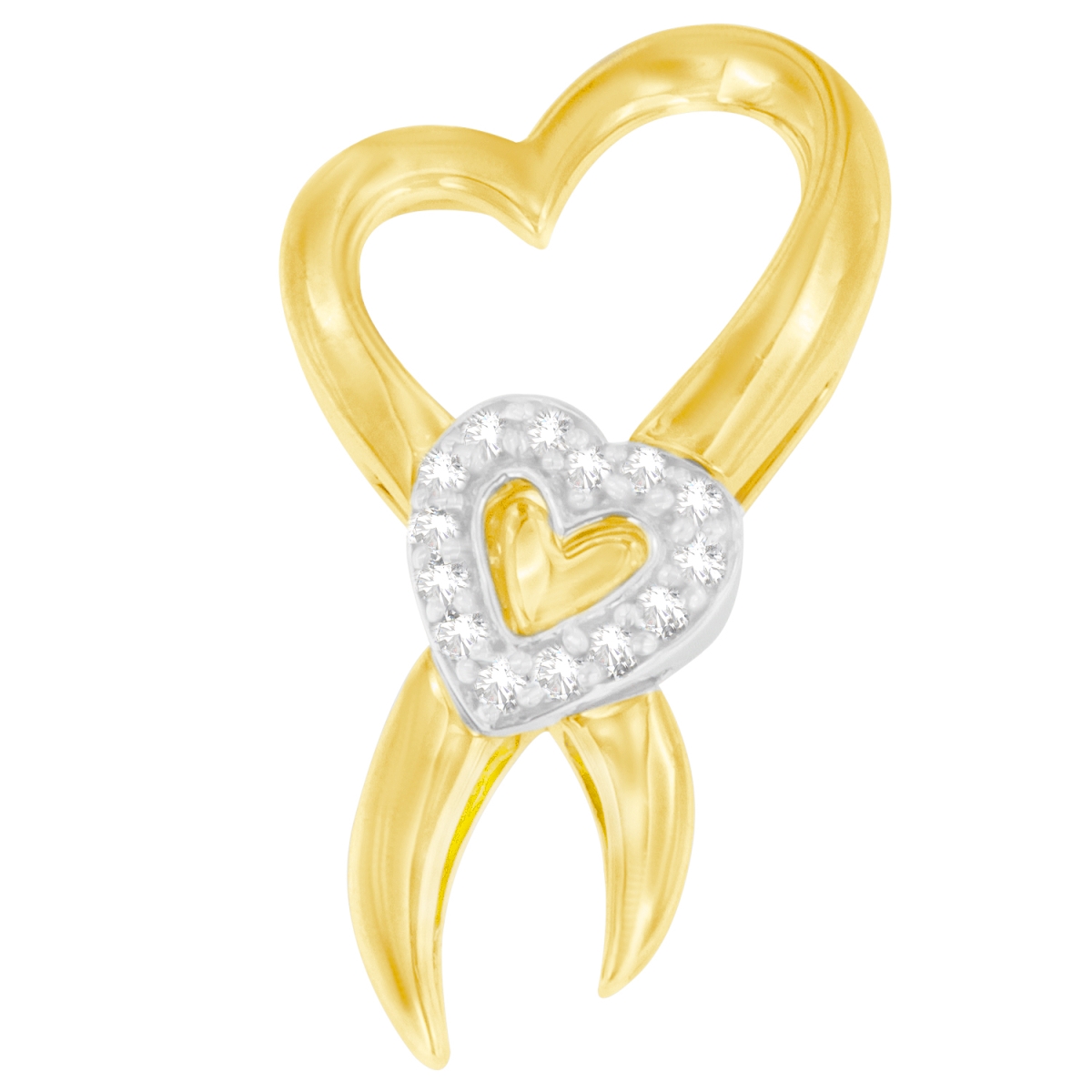 81-6177TDM White & Yellow 10K Two-Tone Gold 0.1 CTTW Diamond Heart Pendant Necklace, H-I - I1-I2