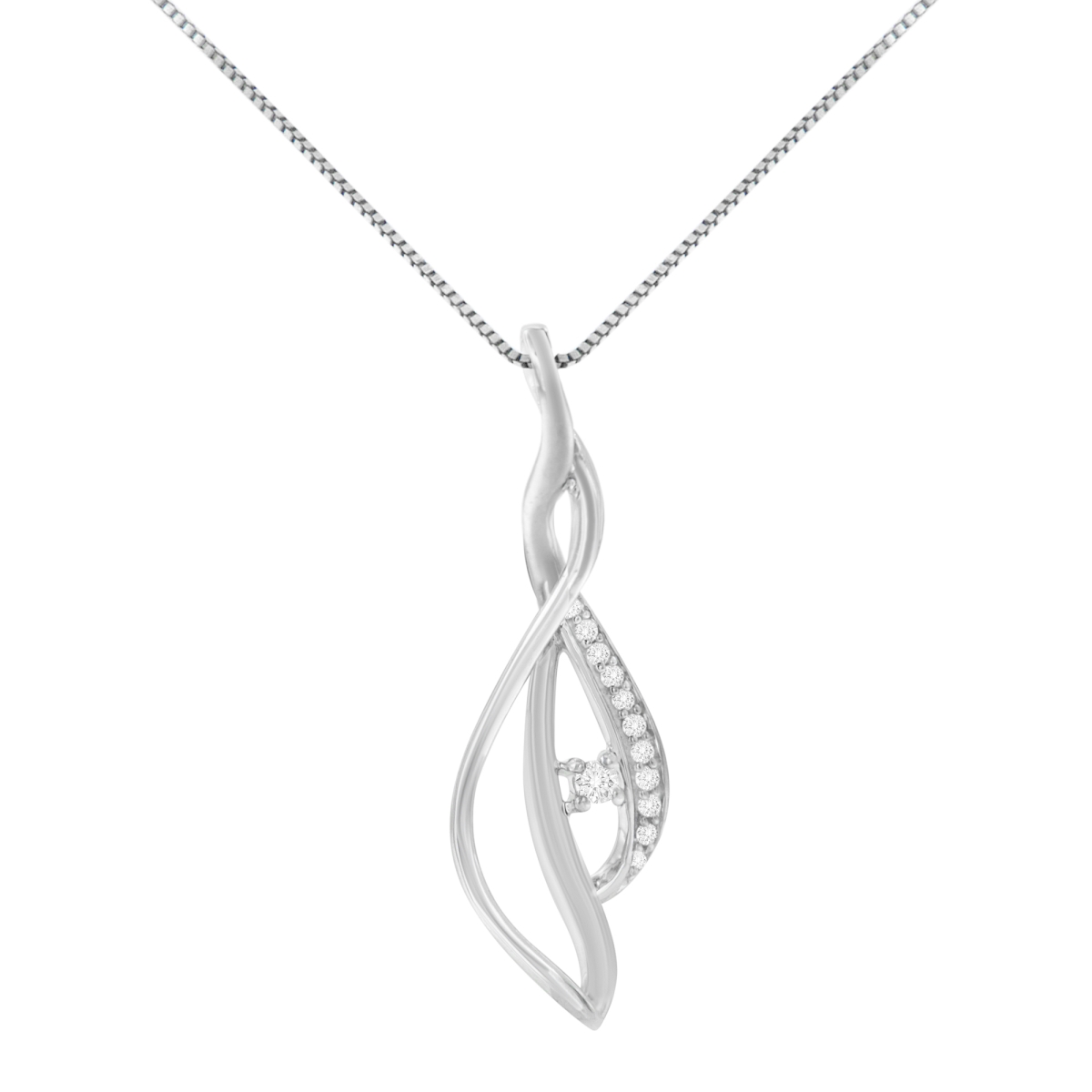 81-6580WDM Espira 10K White Gold Round Diamond Accented Open Cascade Twist 18 in. Pendant Necklace, 0.10 CTTW - J-K Color - I1-I2 Clarity