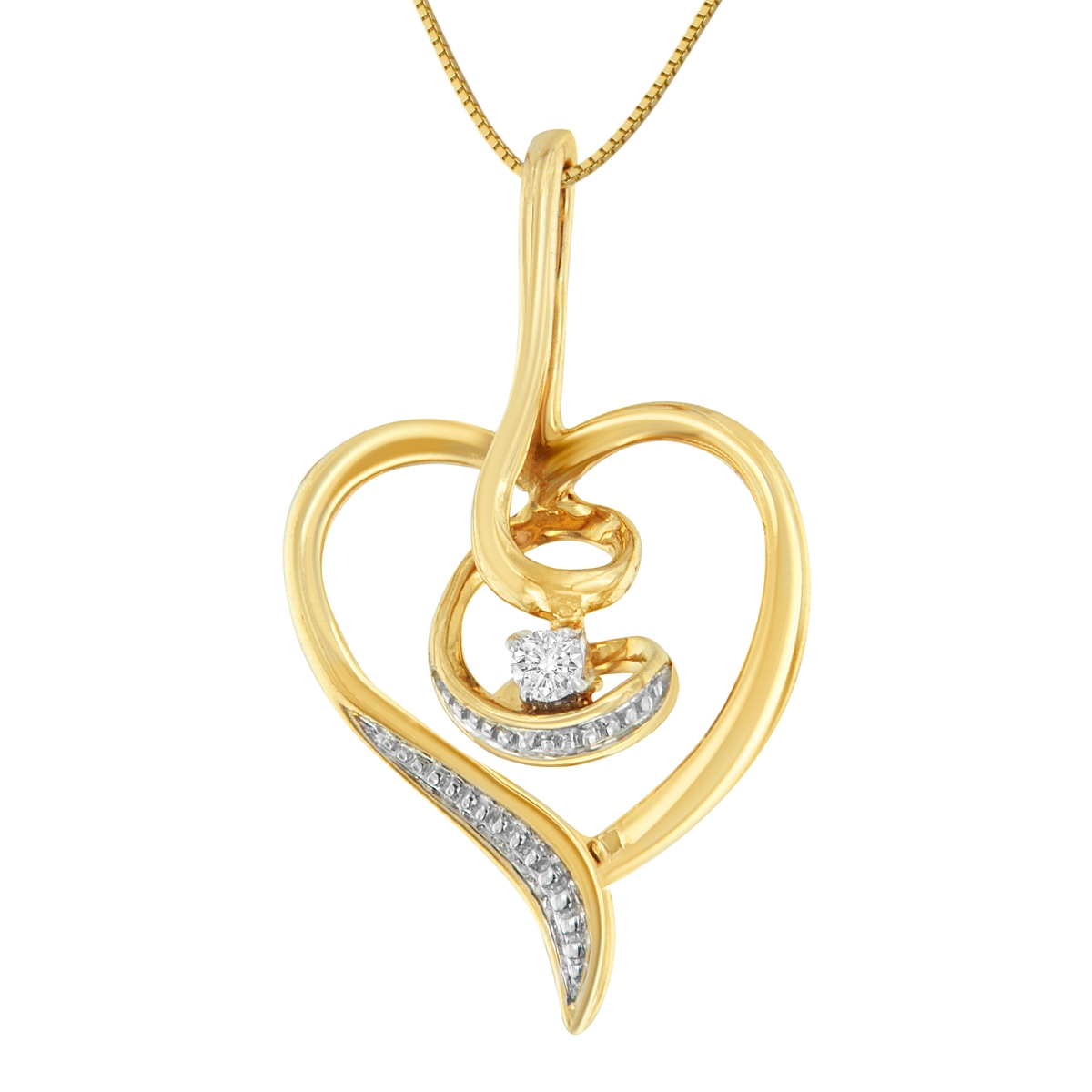 81-6584YDM Espira 10K Yellow Gold .03 CTTW Diamond-Accented Round-Cut Diamond Swirl Open Heart 18 in. Pendant Necklace, I-J Color - I2-I3 Clarity