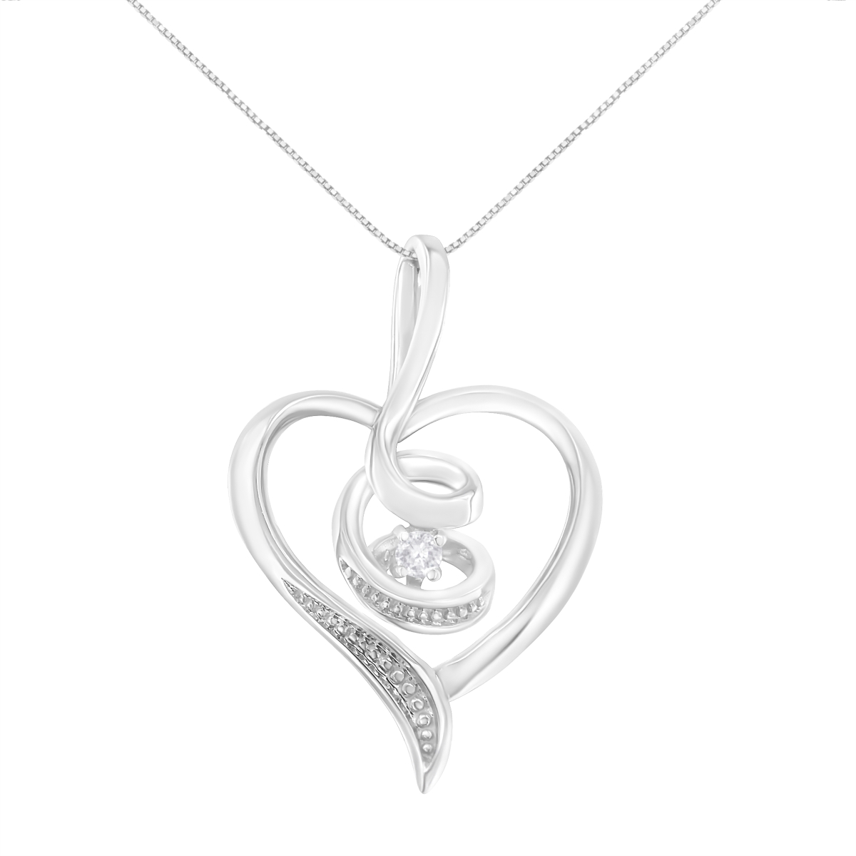 81-6598WDM Espira 10K White Gold .03 CTTW Diamond-Accented Round-Cut Diamond Swirl Open Heart 18 in. Pendant Necklace, I-J Color - I2-I3 Clarity