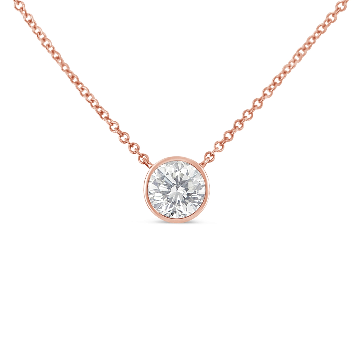 10K Rose Gold 0.1 Carat Round Brilliant-Cut Diamond Modern Bezel-Set Solitaire 16- 18 in. Pendant Necklace, H-I Color - SI2-I1 Clarity