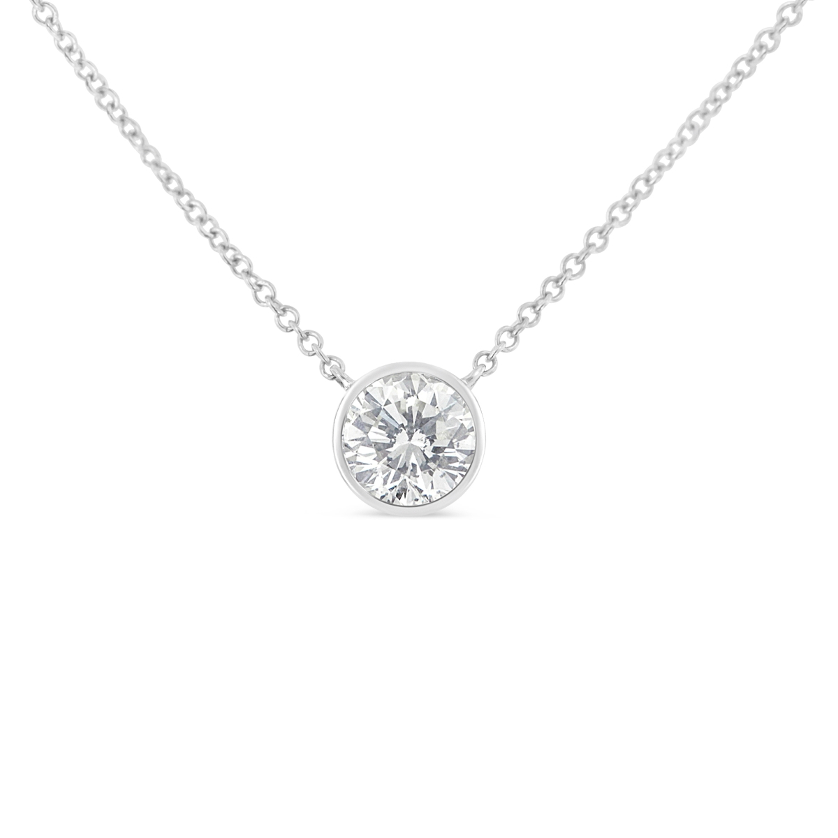 10K White Gold 0.1 Carat Round Brilliant-Cut Diamond Modern Bezel-Set Solitaire 16- 18 in. Pendant Necklace, H-I Color - SI2-I1 Clarity