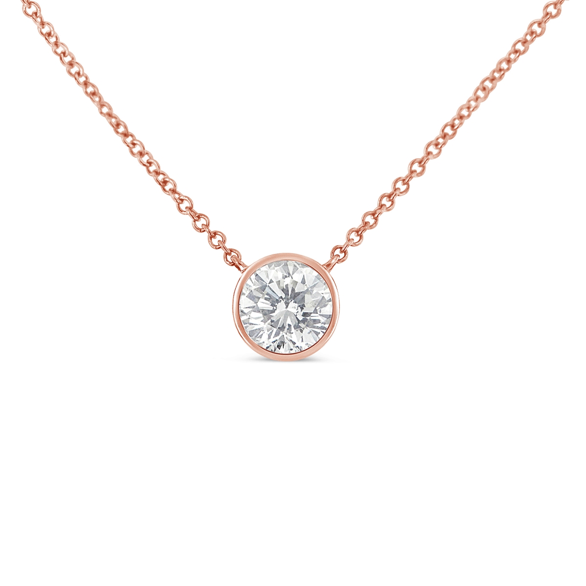 10K Rose Gold 0.50 Carat Round Brilliant-Cut Diamond Modern Bezel-Set Solitaire 16- 18 in. Pendant Necklace, H-I Color - SI2-I1 Clarity