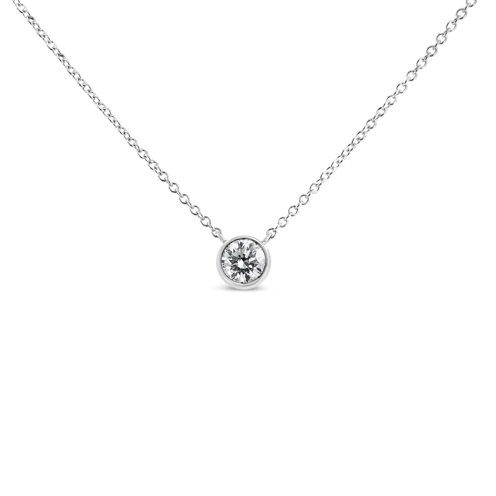 10K White Gold 0.50 Carat Round Brilliant-Cut Diamond Modern Bezel-Set Solitaire 16- 18 in. Pendant Necklace, H-I Color - SI2-I1 Clarity