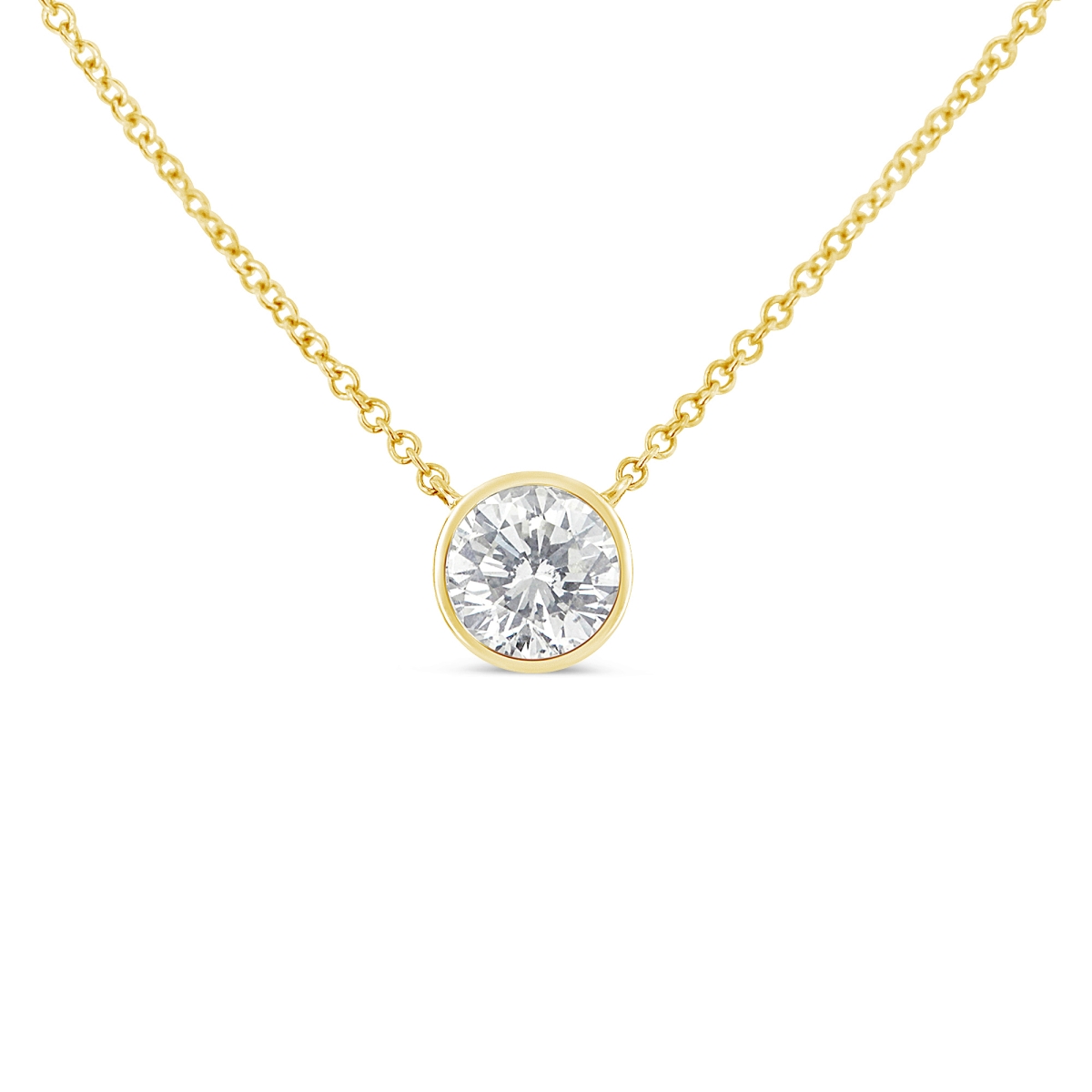 10K Yellow Gold 0.50 Carat Round Brilliant-Cut Diamond Modern Bezel-Set Solitaire 16- 18 in. Pendant Necklace, H-I Color - SI2-I1 Clarity