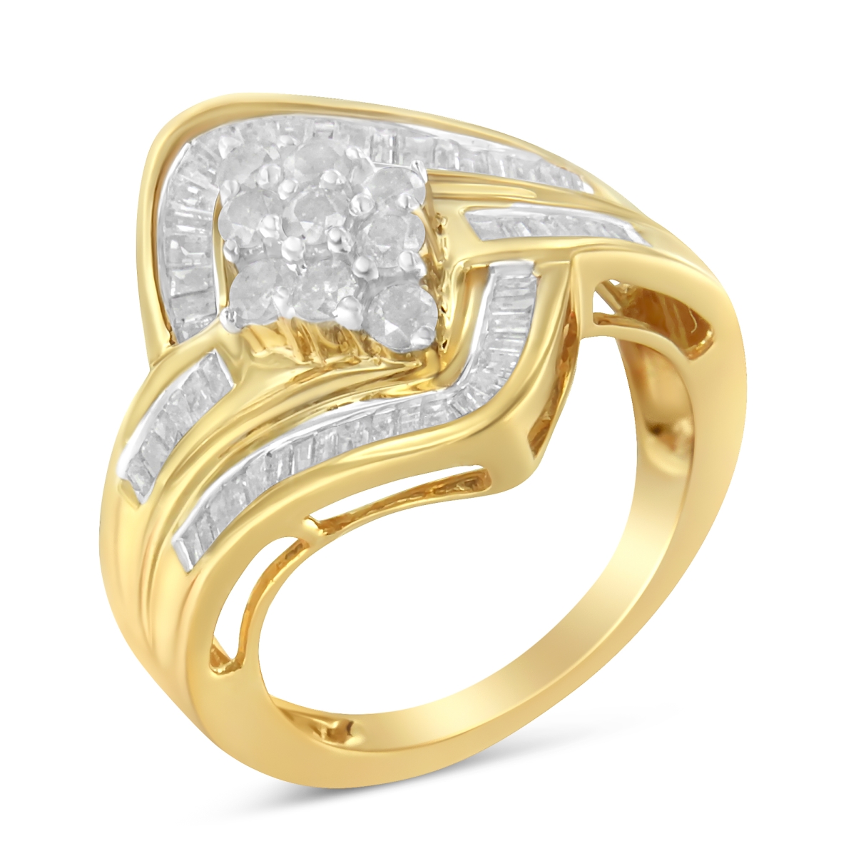 011376R600 10K Yellow Gold Over .925 Sterling Silver Diamond Bypass Cluster Ring, 1 CTTW - I-J Color - I2-I3 Clarity - Size 6