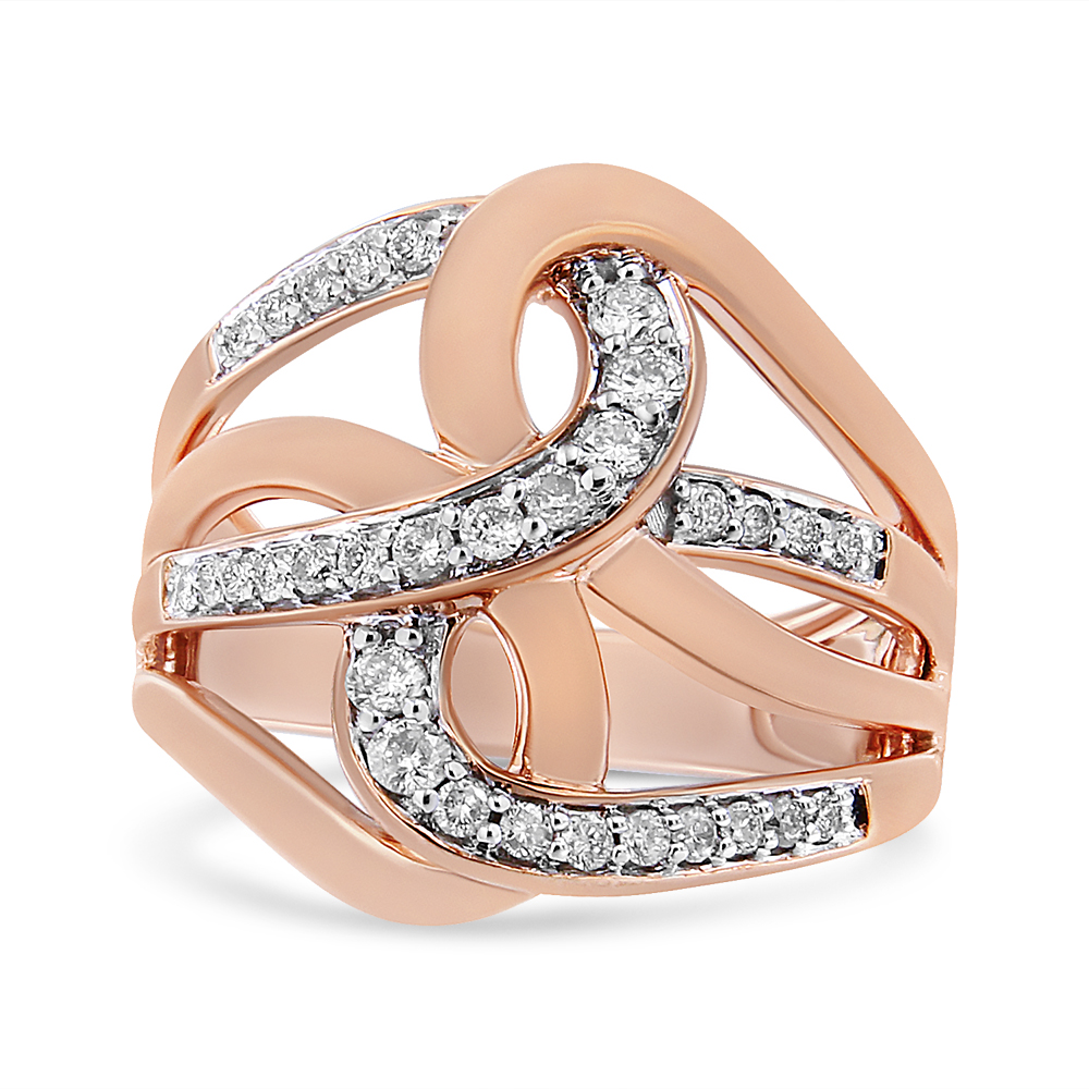 016420R600 10K Rose Gold 0.50 CTTW Round-Cut Diamond Intertwined Multi-Loop Cocktail Ring, I-J Color - I1-I2 Clarity - Size 6