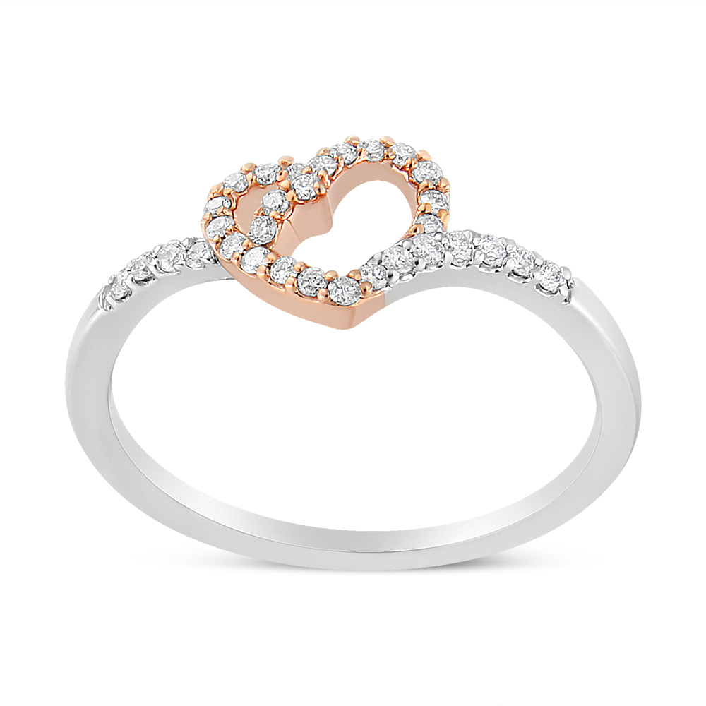 14K Rose Gold Plated & White .925 Sterling Silver 0.22 CTTW Round-Cut Diamond Open Heart Promise Ring, I-J Color - I2-I3 Clarity - Ring Size 9