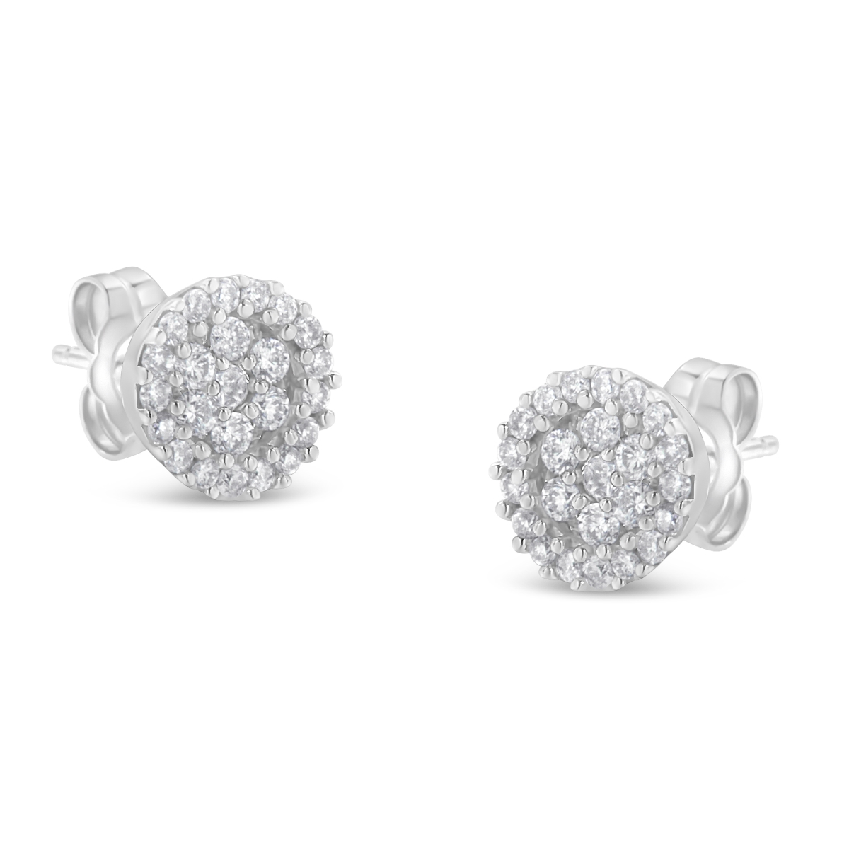 14K White Gold 0.50 CTTW Brilliant-Cut Diamond Halo-Style Cluster Round Button Stud Earrings, H-I Color - I1-I2 Clarity