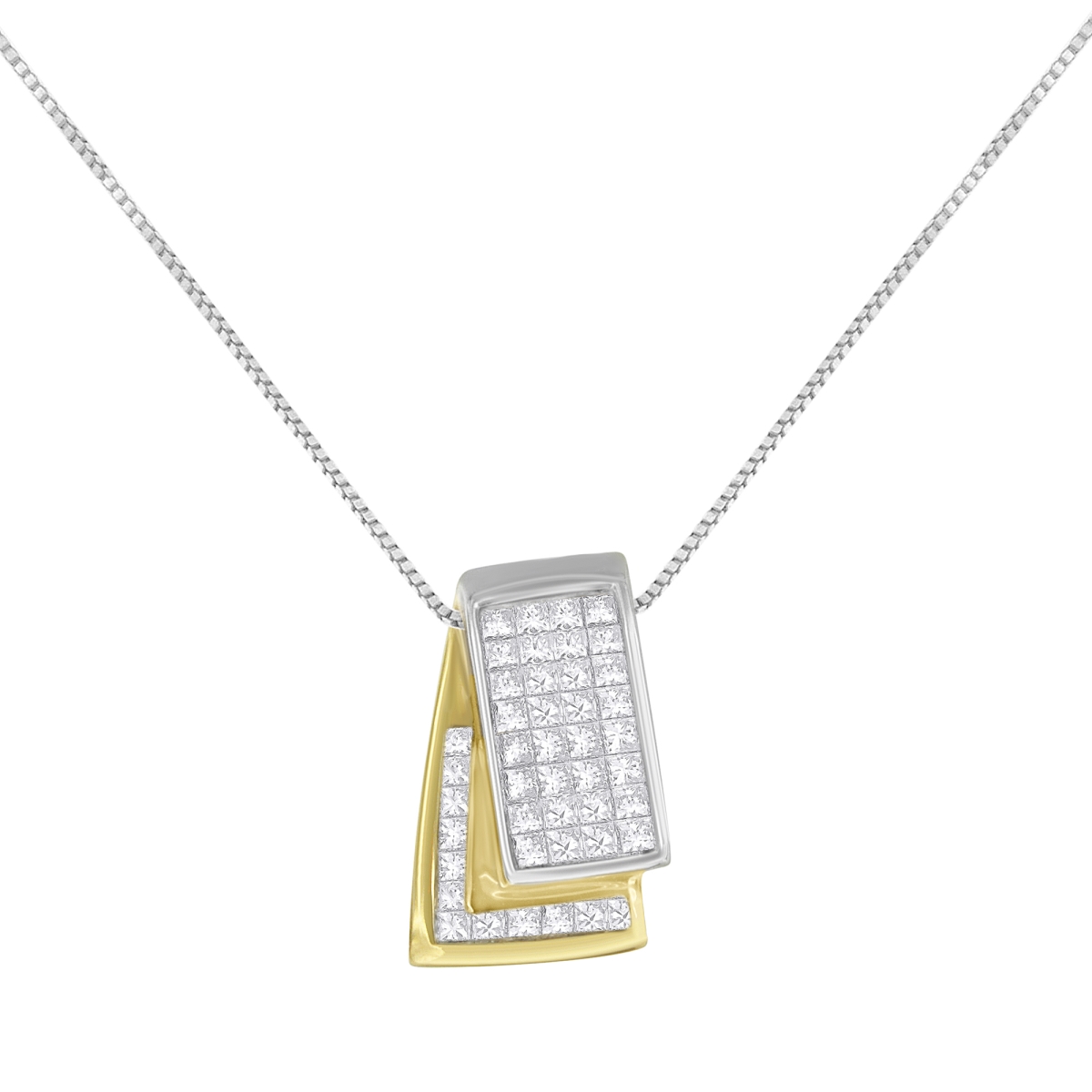 14K White & Yellow Gold 1.0 CTTW Princess Cut Diamond Two Tone FoldOver Box Pendant 18 in. Box Chain Necklace, H-I Color - SI2-I1 Clarity