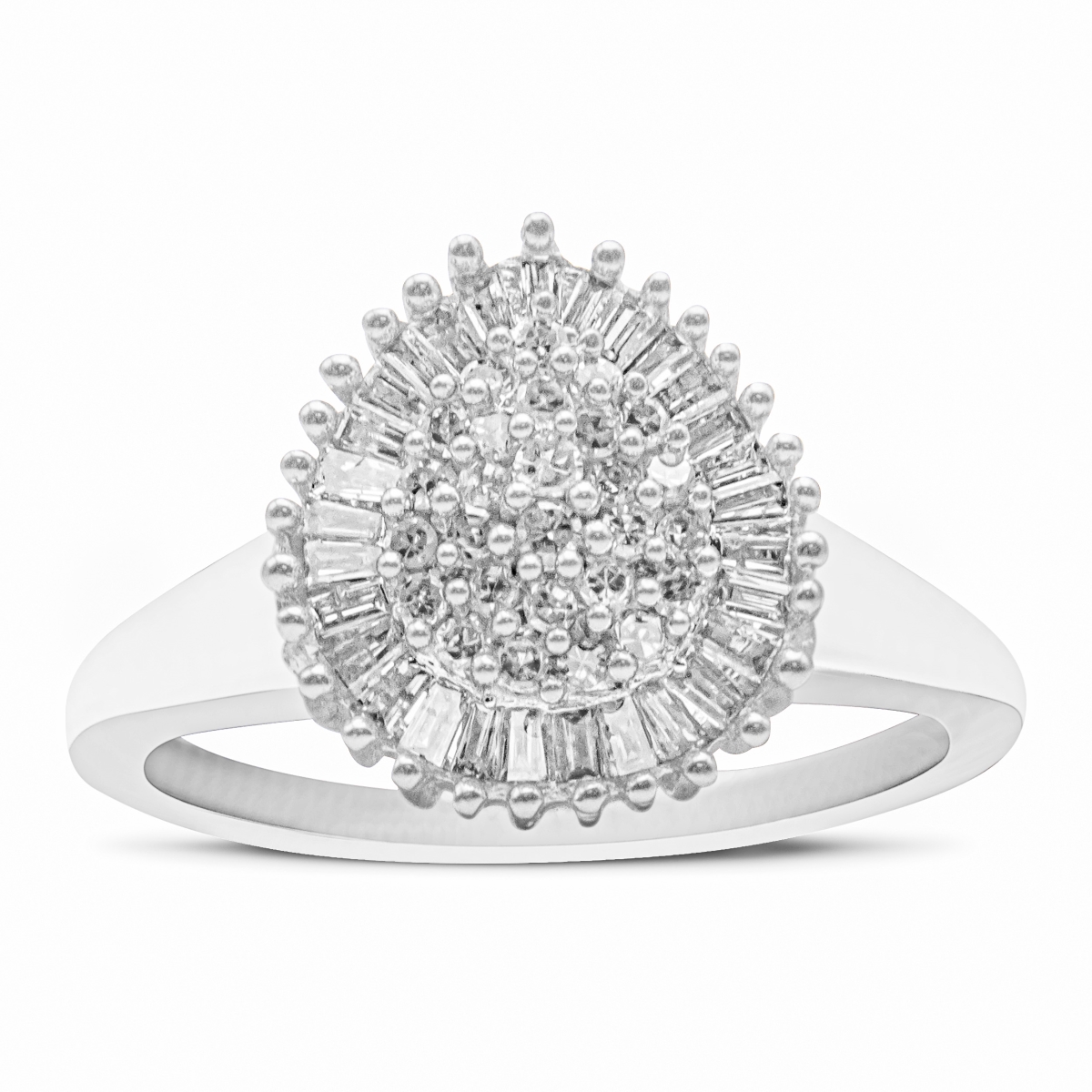 Picture of Infinite Jewels 016514R900 10K White Gold 0.50 CTTW Round & Baguette Cut Diamond Pear Shaped Domed Pave Cluster with Halo Cocktail Ring&#44; H-I Color - SI1-SI2 Clarity - Size 9