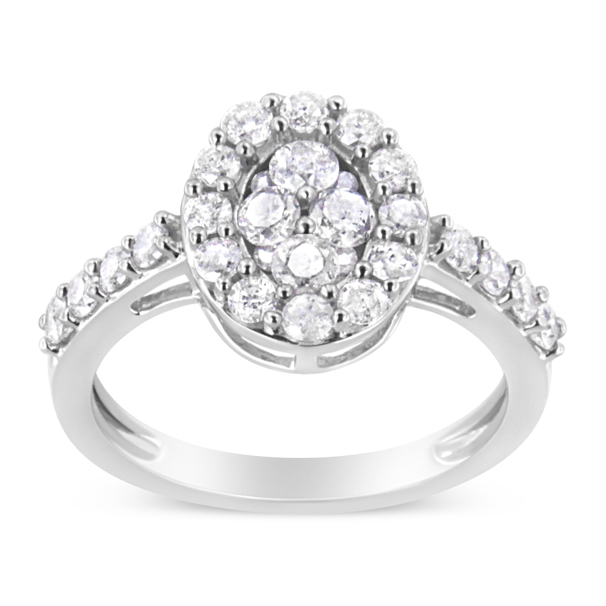 Picture of Infinite Jewels 018206R900 White .925 Sterling Silver 1.0 CTTW Brilliant-Cut Diamond Halo-Style Cluster Oval Ring&#44; I-J Color - I3 Clarity - Size 9