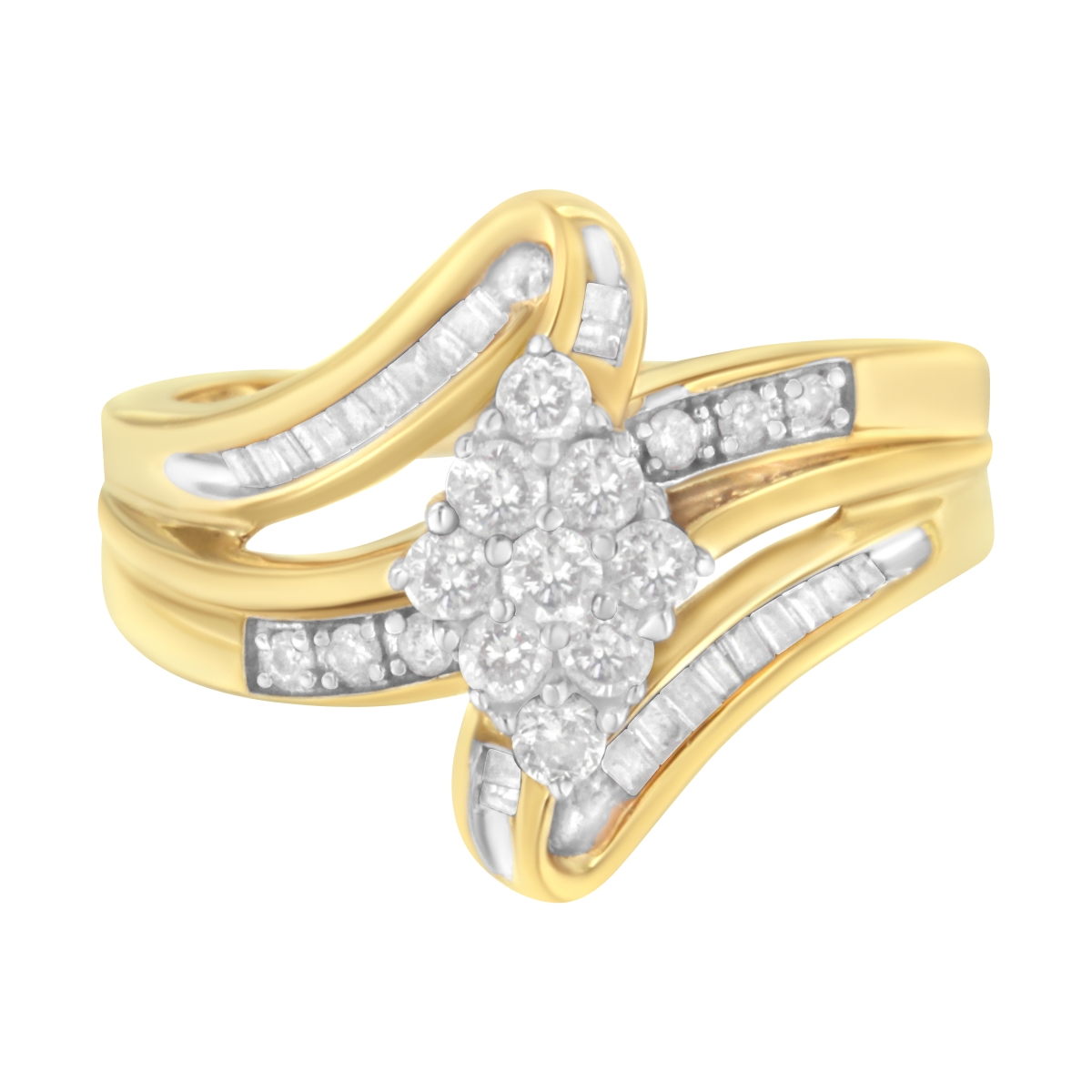 018207R600 10K Yellow Gold 0.50 CTTW Diamond Cluster Cocktail Ring, J-K Clarity - I1-I2 Color - Size 6