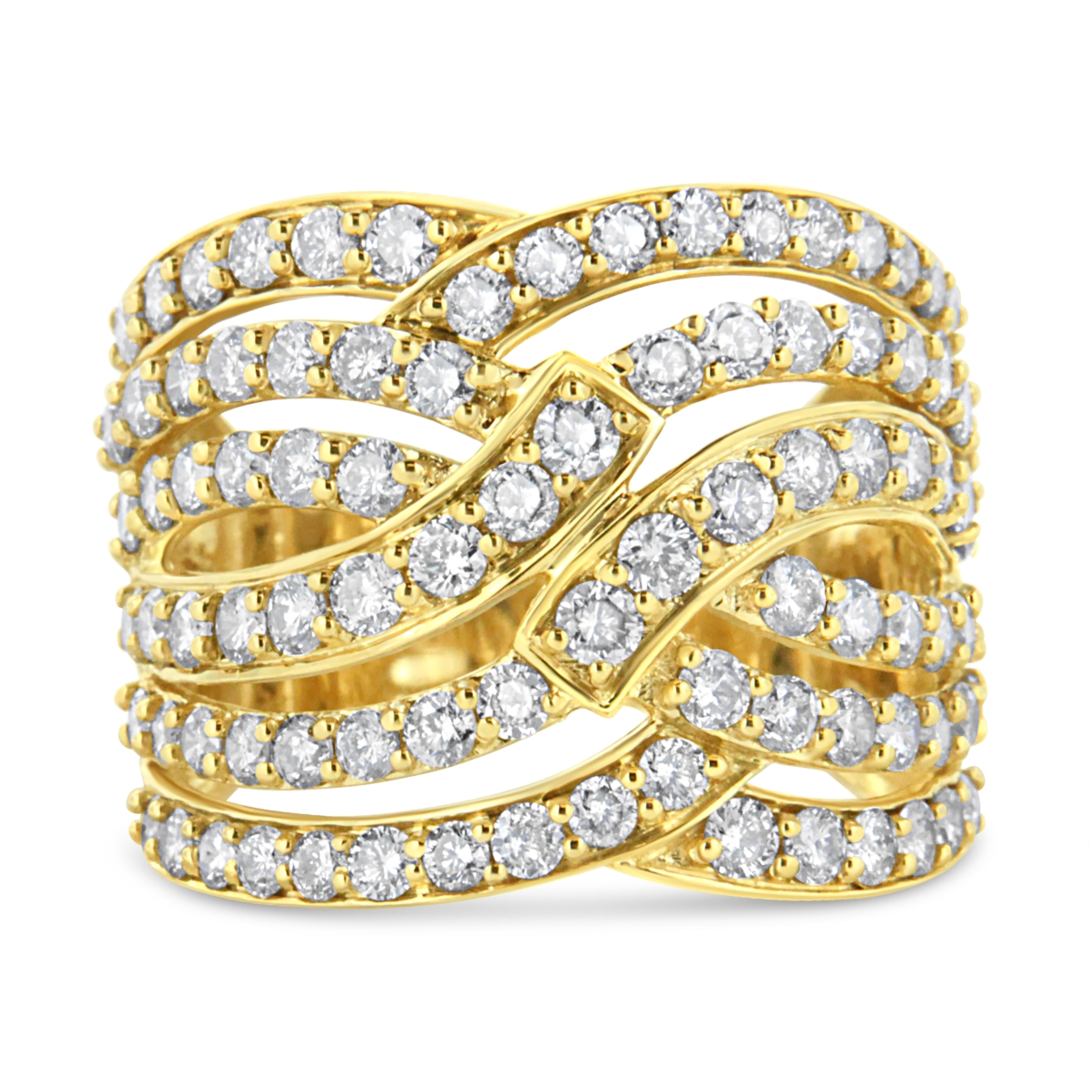 019864R600 10K Yellow Gold 3.00 CTTW Diamond Multi Row Bypass Wave Cocktail Band Ring, J-K Color - I1-I2 Clarity - Ring Size 6