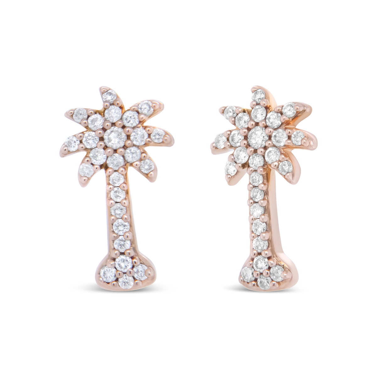019910EASH 10K Rose Gold 0.25 CTTW Diamond Palm Tree Push Back Stud Earrings, H-I Color - I1-I2 Clarity