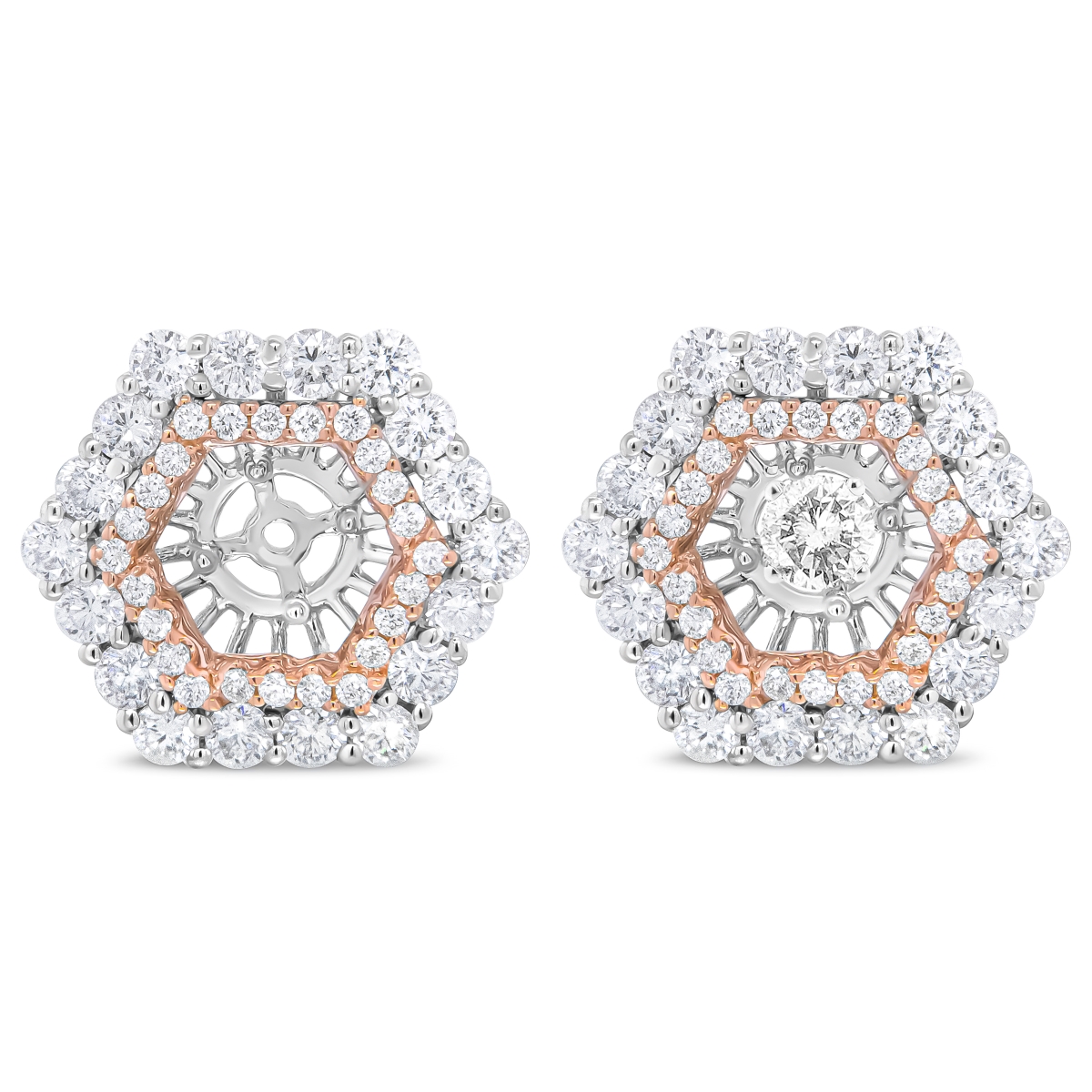019912EASH 14K Rose & White Gold 1.87 CTTW Round Diamond Double Halo Earring Jacket for 6 mm Round Studs, G-H Color - VS2-SI1 Clarity