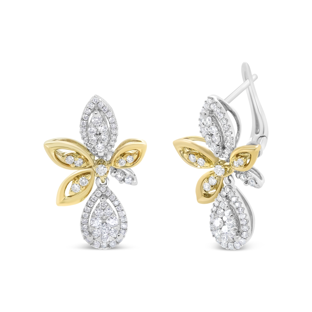 019917EASH 14K White & Yellow Gold 1.00 CTTW Round Pave-Set Diamond Teardrop & Marquise Shape Drop Dangle Earrings, H-I Color - SI1-SI2 Clarity