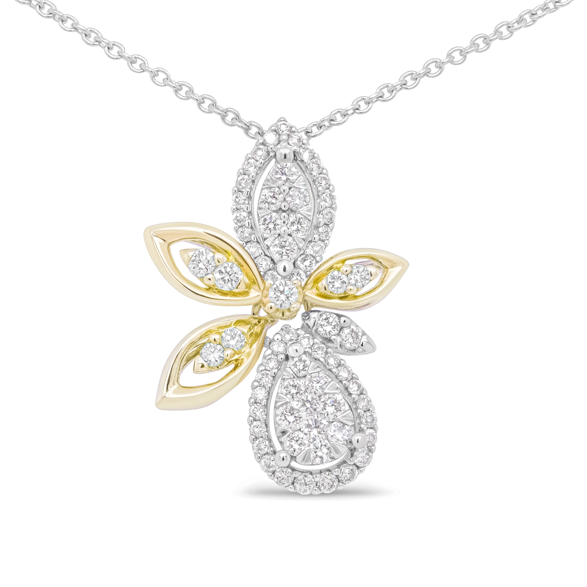 019918NASH 14K White & Yellow Gold 0.66 CTTW Round Diamond Marquise Floral Style 18 in. Pendant Necklace, H-I Color - I1-I2 Clarity