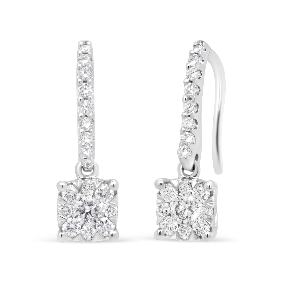019919EASH 14K White 0.50 CTTW Round Diamond Halo Dangle Hook EarRing, H-I Color - SI2-I1 Clarity