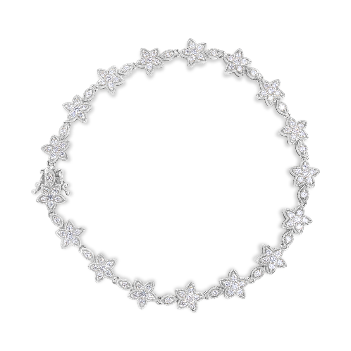 019920BASH 14K White Gold 1.2 CTTW Round Diamond Flower Blossom Link Bracelet, H-I Color - SI1-SI2 Clarity - Size 7 in.