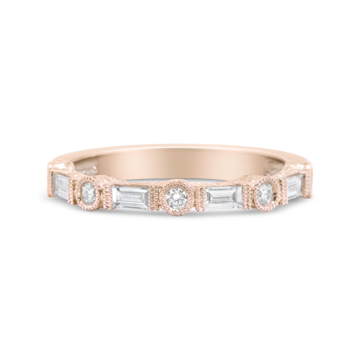 14K Rose Gold 0.37 CTTW Baguette & Round Diamond Bridal Band, H-I Color - VS1-VS2 Clarity - Size 6.75
