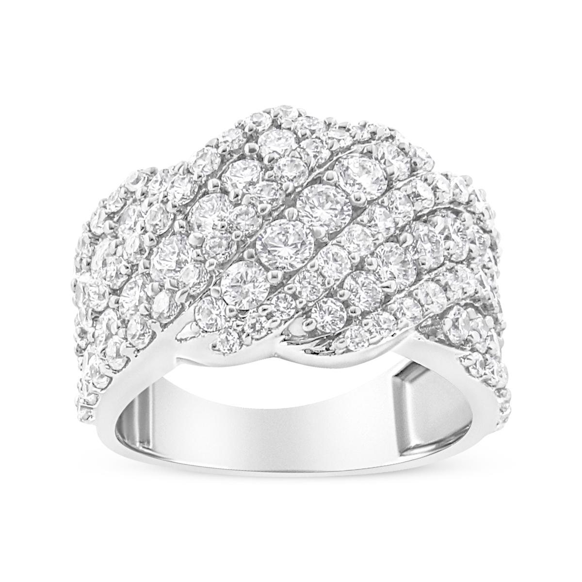 10K White Gold 3.00 CTTW Diamond Multi Row Cluster Band Ring, I-J Color - I3 Clarity - Size 6