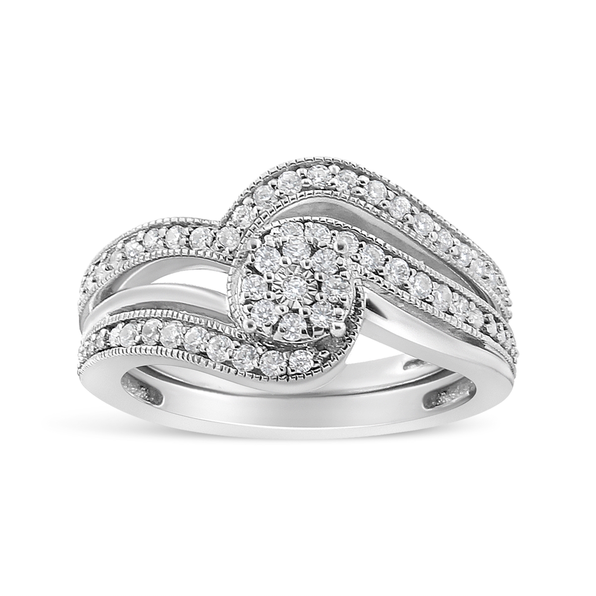 Picture of Infinite Jewels 021458R900 White .925 Sterling Silver 0.33 CTTW Multi-Diamond Bypass Vintage-Style Bridal Set Ring & Band&#44; I-J Color - I3 Clarity - Size 9