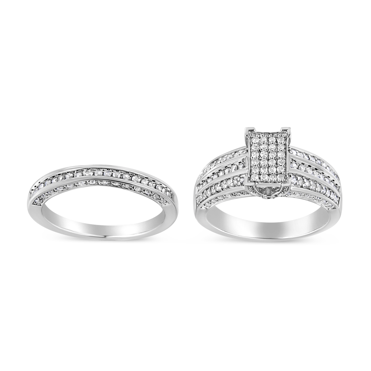 Picture of Infinite Jewels 021465R500 White .925 Sterling Silver 0.75 CTTW Prong Set Round Diamond Composite Engagement Ring & Band Set&#44; I-J Color - I3 Clarity - Size 5