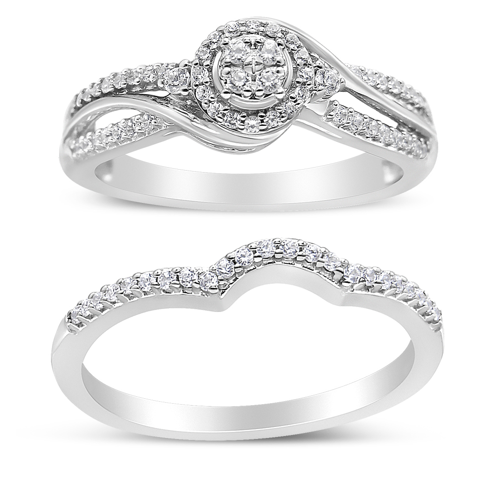 Picture of Infinite Jewels 021469R900 White .925 Sterling Silver 0.33 CTTW Composite Diamond Frame Bypass Bridal Set Ring & Band&#44; I-J Color - I2-I3 Clarity - Ring Size 9