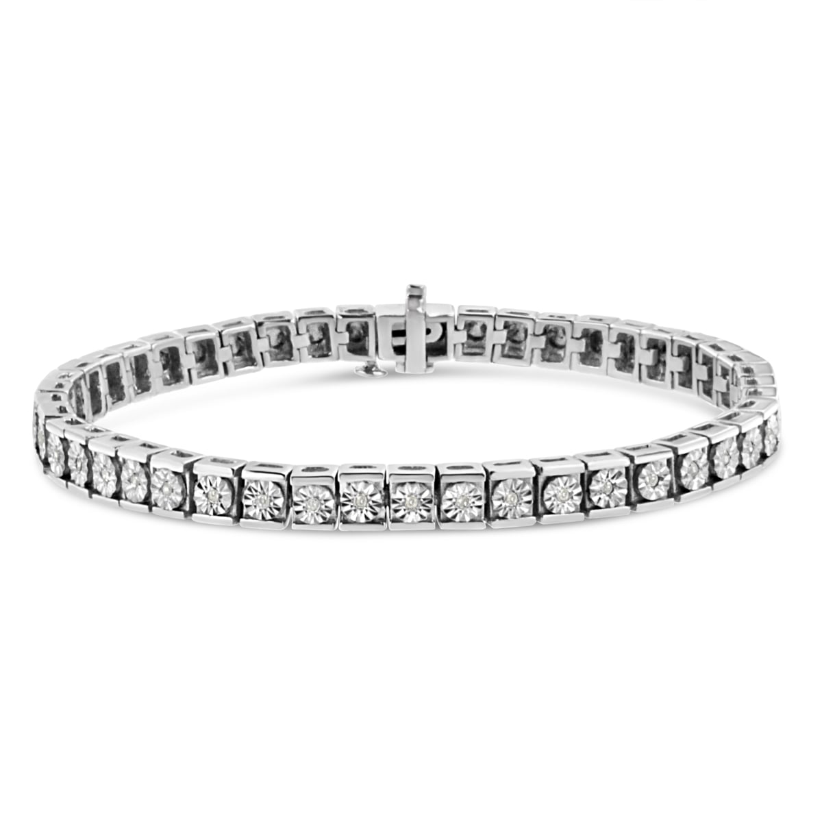 60-8255WDM White .925 Sterling Silver Miracle Set Diamond Accent Classic Tennis Bracelet, I-J Color - I2-I3 Clarity - 7.25 in.
