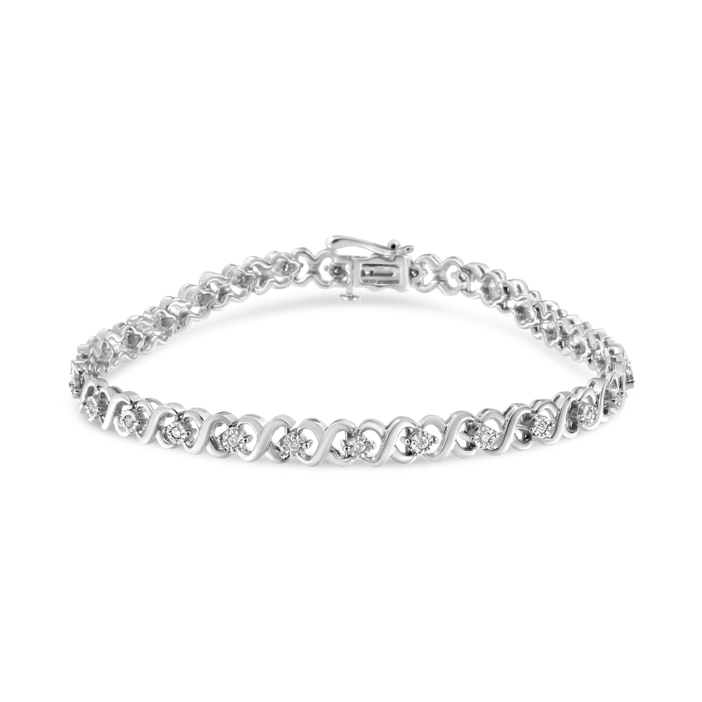 60-8266WDM White .925 Sterling Silver 0.33 CTTW Miracle Plate Round-Cut Diamond Infinity Link Bracelet, I-J Color - I3 Clarity - Size 7.25 in.