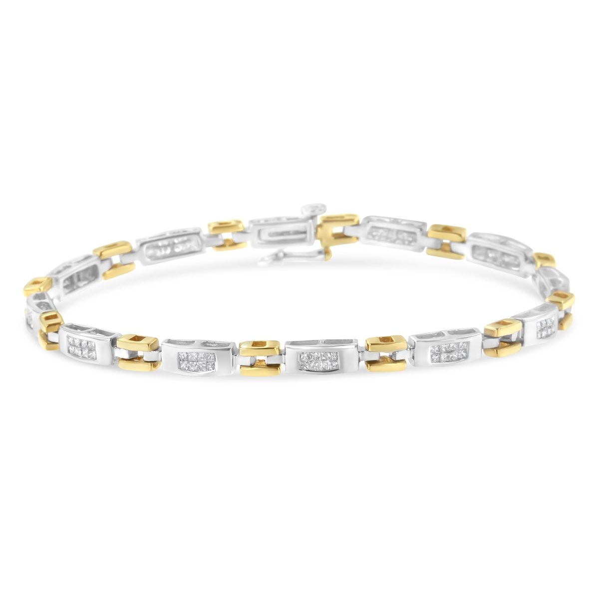 Picture of Infinite Jewels 61-5485TDM White & Yellow 10K Two-Tone Gold Princess Cut Diamond Geo Link Bracelet&#44; 1.00 CTTW - H-I Color - SI1-SI2 Clarity