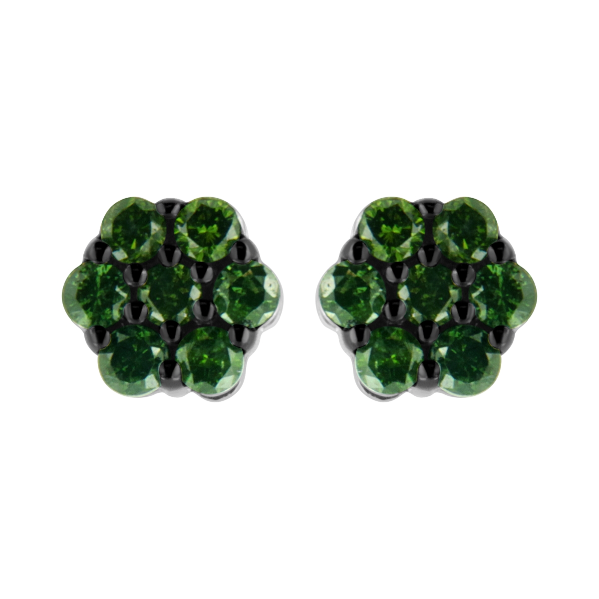 White .925 Sterling Silver 0.50 CTTW Prong Set Round-Cut Treated Green Diamond Floral Cluster Stud Earring, Fancy Green Color - I1-I2 Clarity