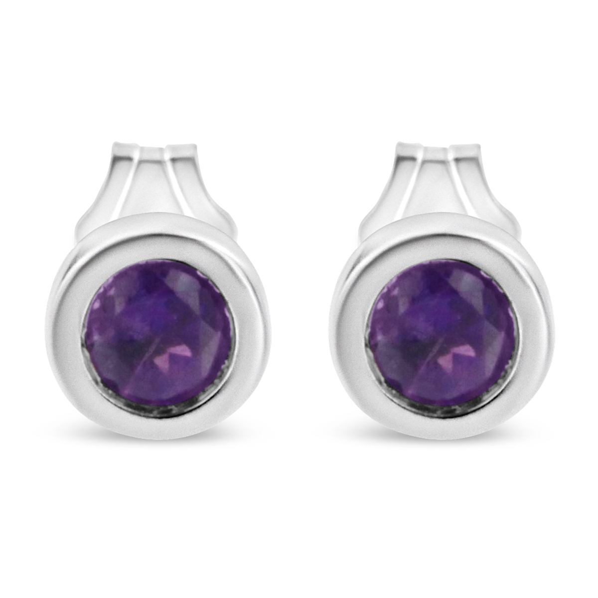 White .925 Sterling Silver Bezel Set 3.5 mm Treated Purple Amethyst Gemstone Solitaire Stud Earrings