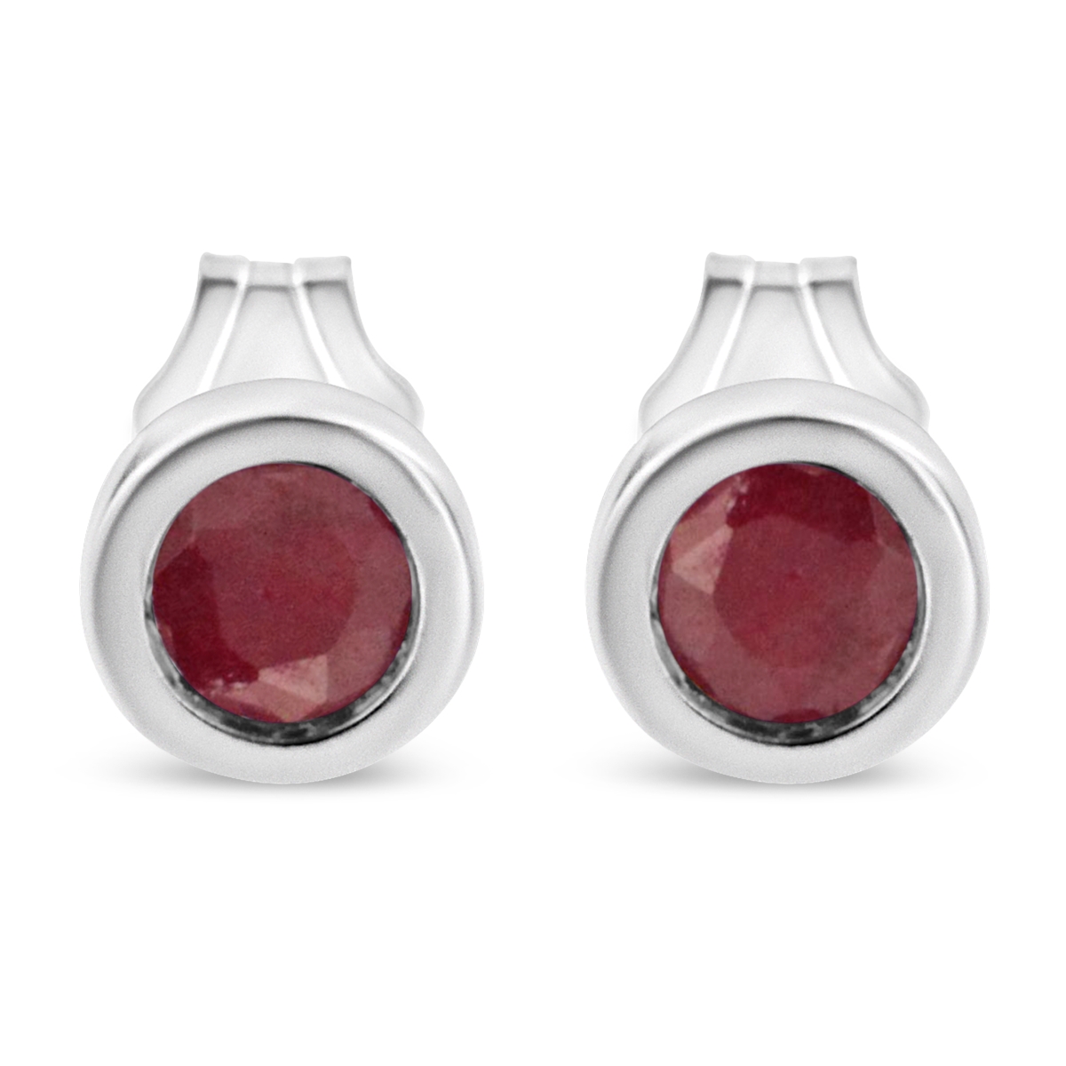 70-6096WRG White .925 Sterling Silver Bezel Set 3.5 mm Created Red Garnet Gemstone Solitaire Stud Earrings