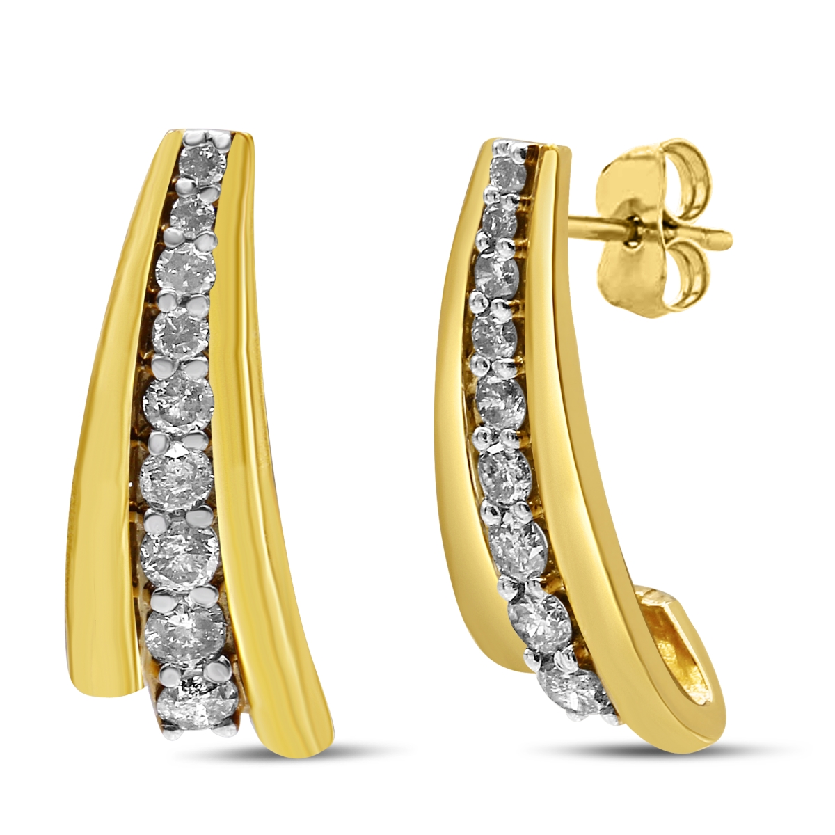 70-6199YDM 10K Yellow Gold Plated .925 Sterling Silver 1.00 CTTW Round Diamond Graduated Huggie Stud Earrings, I-J Color - I2-I3 Clarity