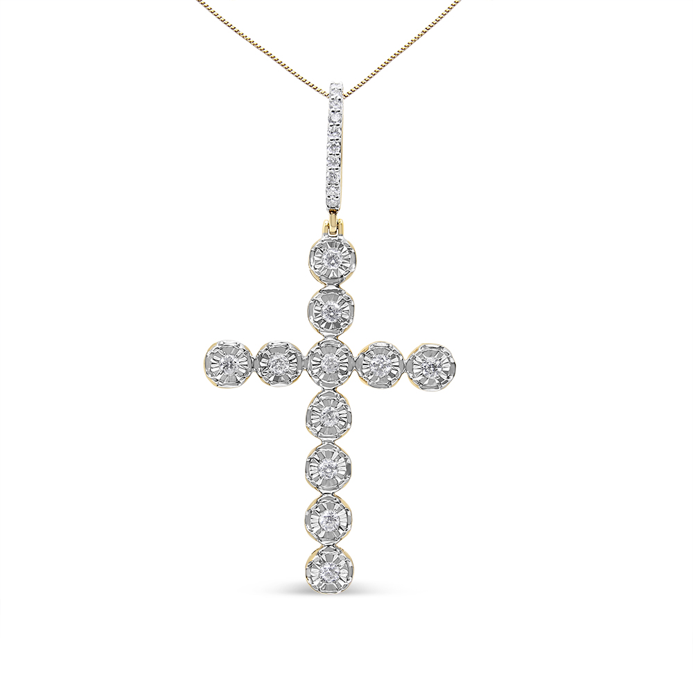 81-7788YDM 10K Yellow Gold 0.66 CTTW Miracle Set Round Diamond Circle Link Cross Pendant Necklace for Men, H-I Color - SI1-SI2 Clarity