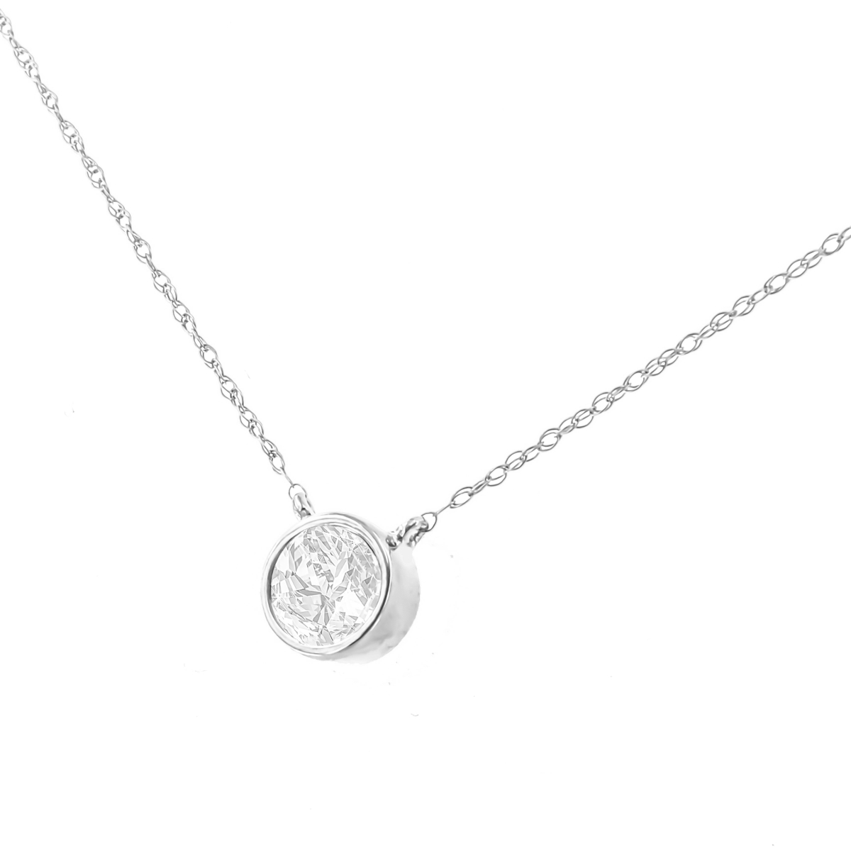 84-7245WLD 14K White Gold 0.33 CTTW Lab Grown Diamond Modern Bezel-Set Solitaire 16- 18 in. Pendant Necklace, F-G Color - VS2-SI1 Clarity