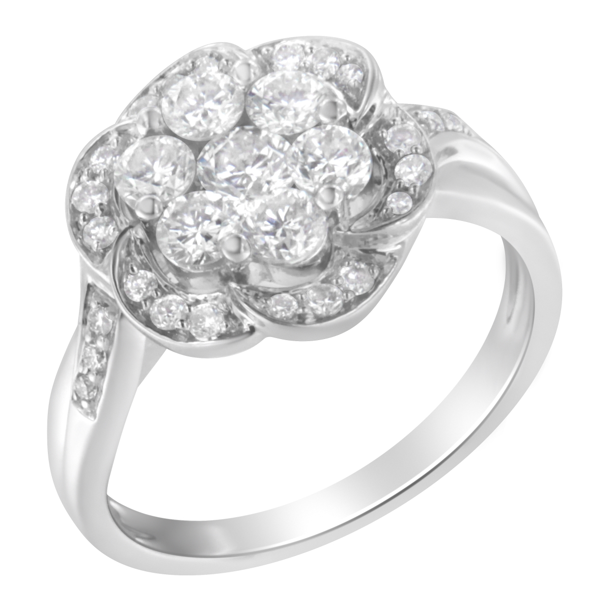 015512R600 14K White Gold Floral Cluster Diamond Ring, 1.0 CTTW - H-I Color - SI2-I1 Clarity - Size 6