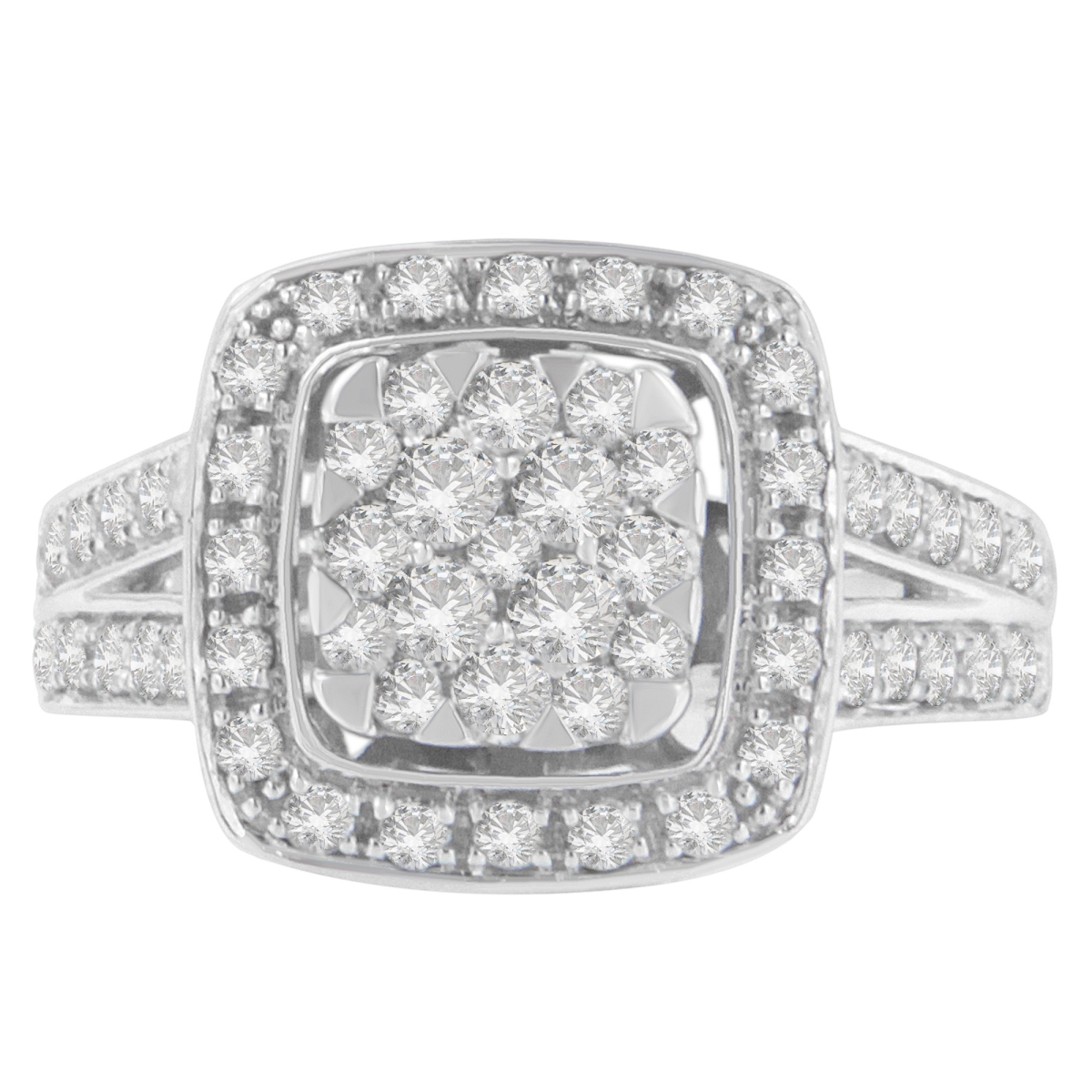 015538R675 10K White Gold Diamond Cluster Ring, 1 CTTW - H-I Color - SI2-I1 Clarity - Size 6.75